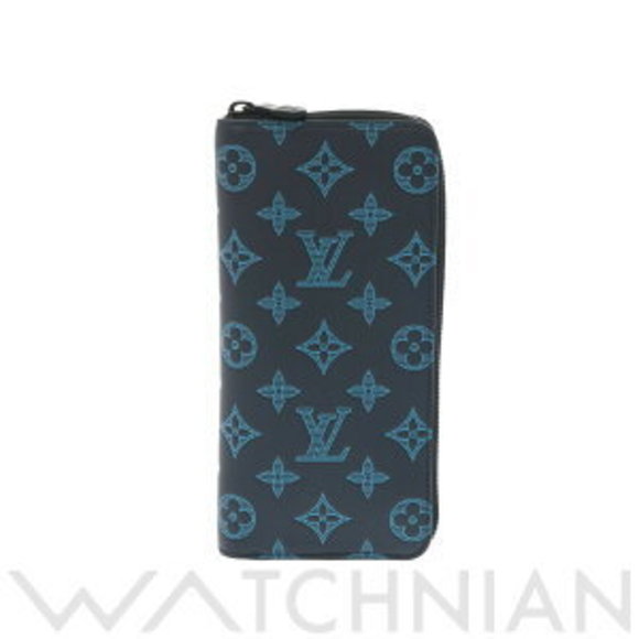 Louis Vuitton Zippy Wallet Vertical Navy Blue Monogram Shadow Black Long - Picture 1 of 9